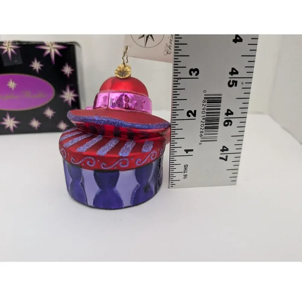 Christopher Radko On The Go Red Hat Society Glass Ornament Boxed Hatbox